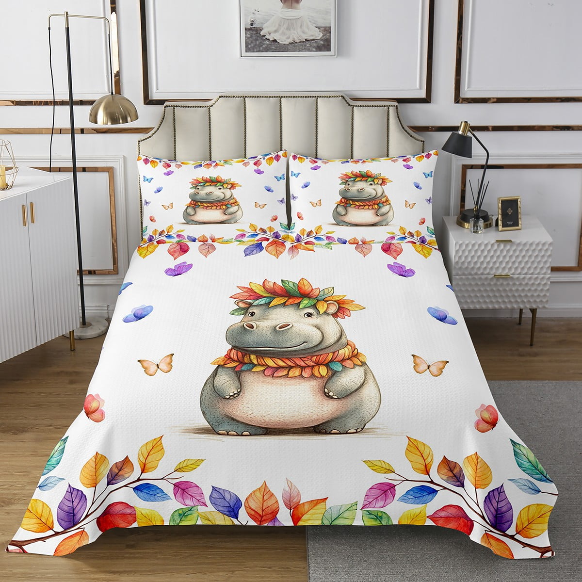 Jungle Hippo Quilted Bedding Set NCU0DV074