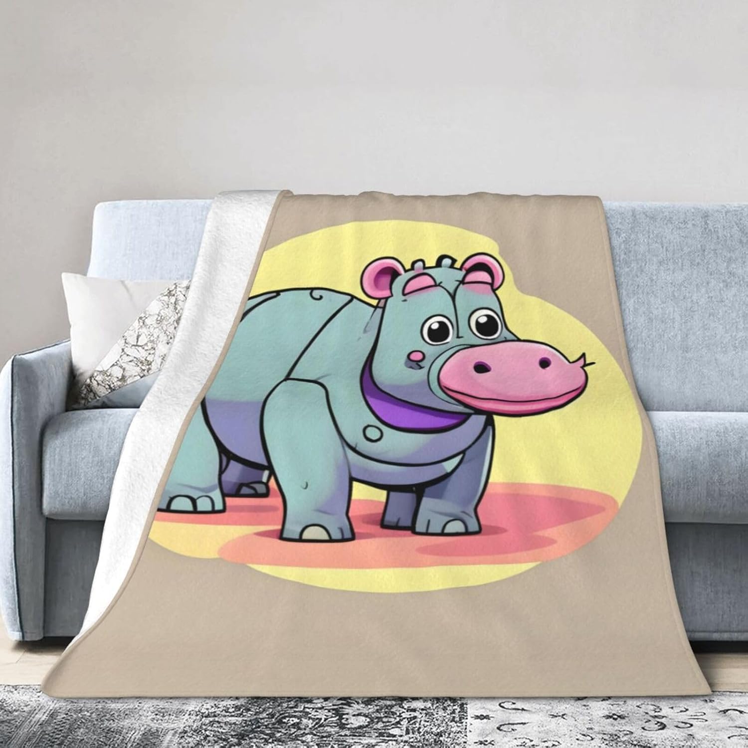 Cartoon Hippo UltraSoft Flannel Fleece BlanketPerfect for Bed,Sofa