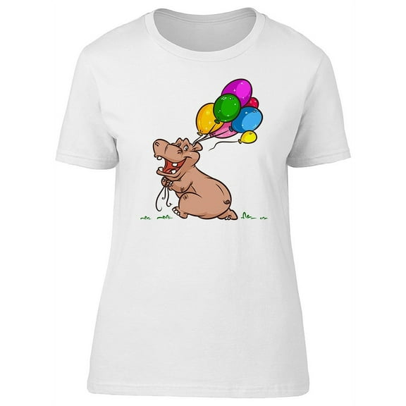 Cartoon Hippo With Balloons T-Shirt Women -Image by Shutterstock, Female Medium