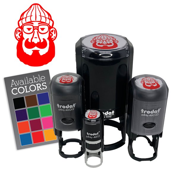 Cartoon Hipster Beard Beanie Glasses Hippy Self-Inking Rubber Stamp for Stamping Ink Stamper Crafting Planners - 1/2 Inch Mini - Purple Ink
