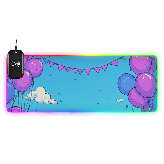 Cartoon Holiday Balloon Wireless Charging RGB Gaming Mouse Pad Large Keyboard Mat Rubber Base 13 Light Modes