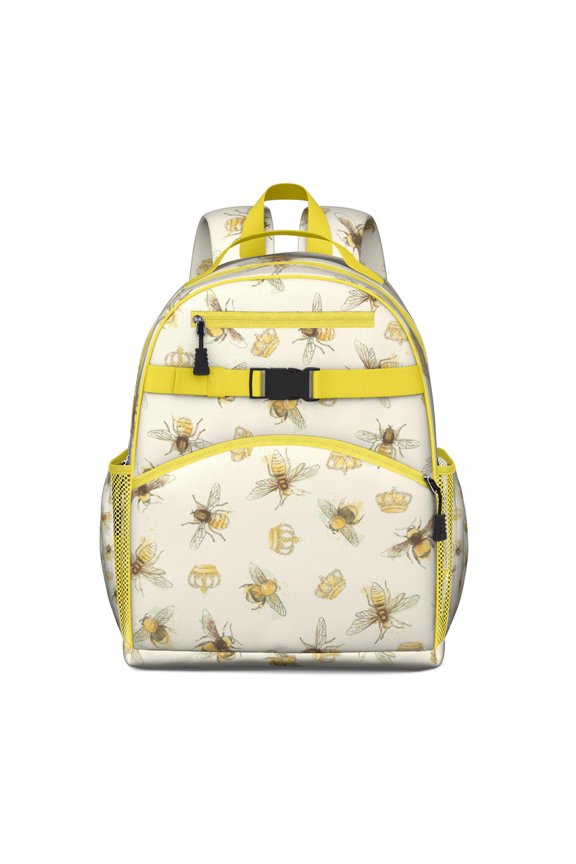 Cartoon Honeybee Print School Backpack - Waterproof Bookbag with Chest Strap & Multiple Organization Pockets
