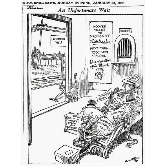 Cartoon: Hooverville, 1933. /N'An Unfortunate Wait.' Cartoon Depiction Of The Wait For President