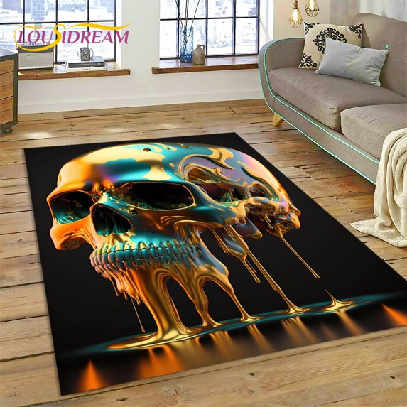 Cartoon Horrible Gothic Skull Flowers Carpet Rug for Home Living Room Bedroom Sofa Doormat r Kid Area Rug Non-slip Floor Mat