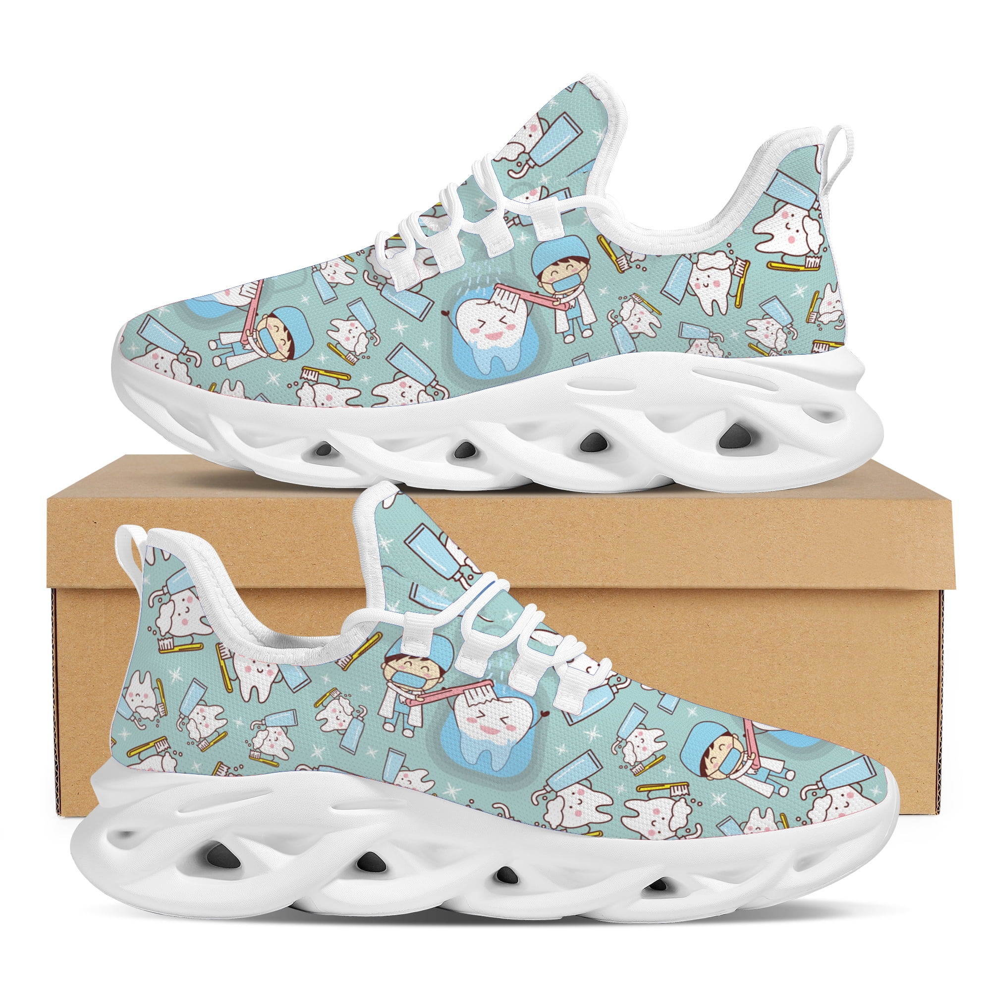 Cartoon Hospital Dental Tools Printed Sneakers Women Casual Lace Up Cartoon Hospital Dental Tools Printed Sneakers Women Casual Lace Up