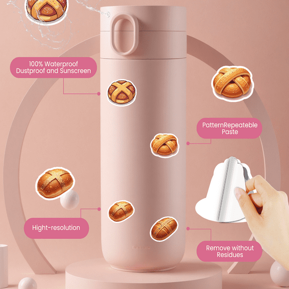 Cartoon Hot Cross Bun Stickers, Waterproof Hot Cross Bun Sticker for Water Bottle Laptop Phone Cases Planner Skateboard Luggage Helmet Party Favor Decor, Ideal for Adults Teens Teacher Rewards