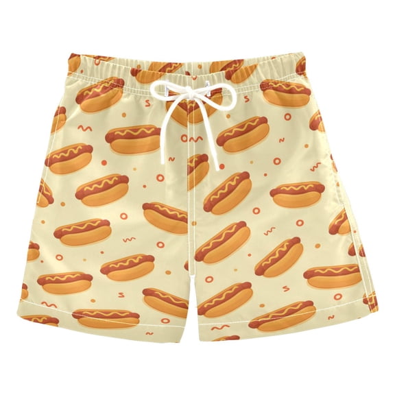 Cartoon Hot Dog Pattern Swim Trunks Quick Dry Beach Pool Board Shorts Lightweight Stylish Print Sizes 2T to XL
