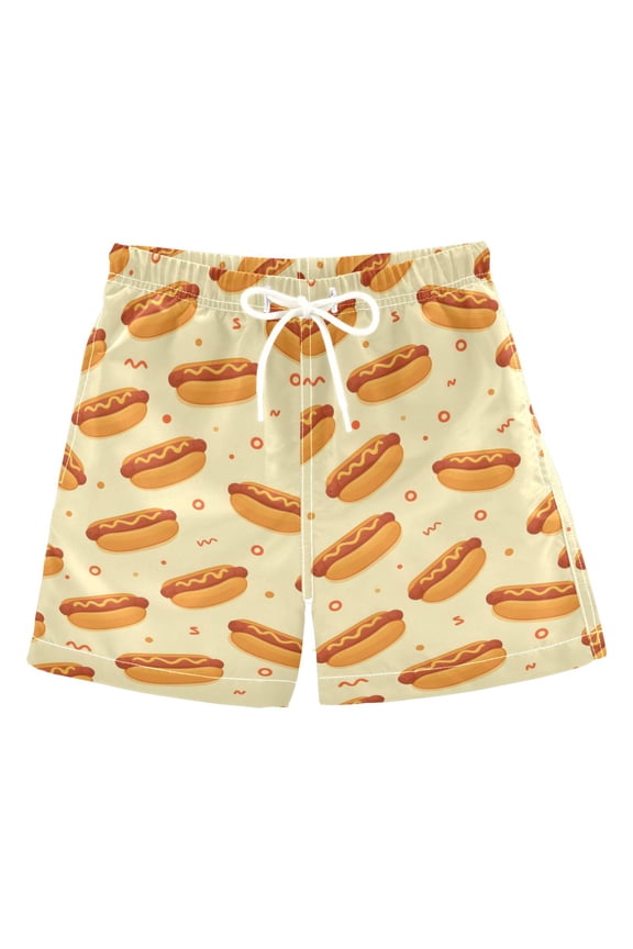 Cartoon Hot Dog Pattern Swim Trunks Quick Dry Beach Pool Board Shorts Lightweight Stylish Print Sizes 2T to XL