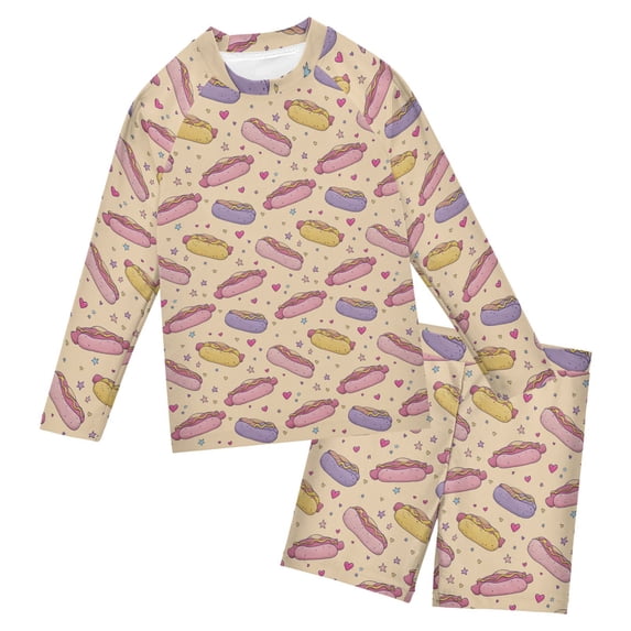 Cartoon Hot Dogs Pattern Boys' Bathing Suit UPF 50+ Boys' Rash Guard ...