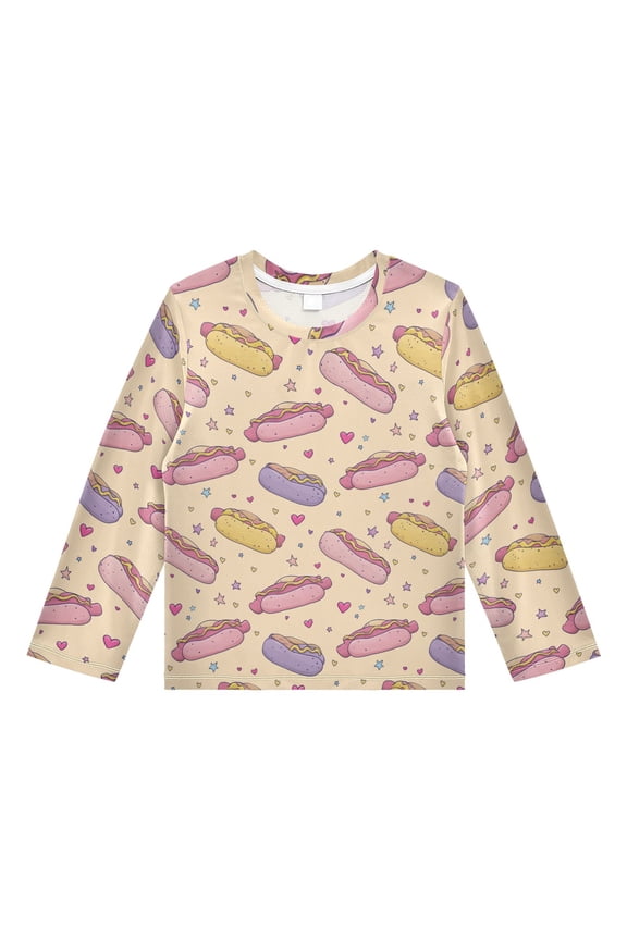 Cartoon Hot Dogs Pattern Boys' Rash Guard Shirts UPF 50 Plus Sun Protection Short Sleeve Swim Tees 7-8T