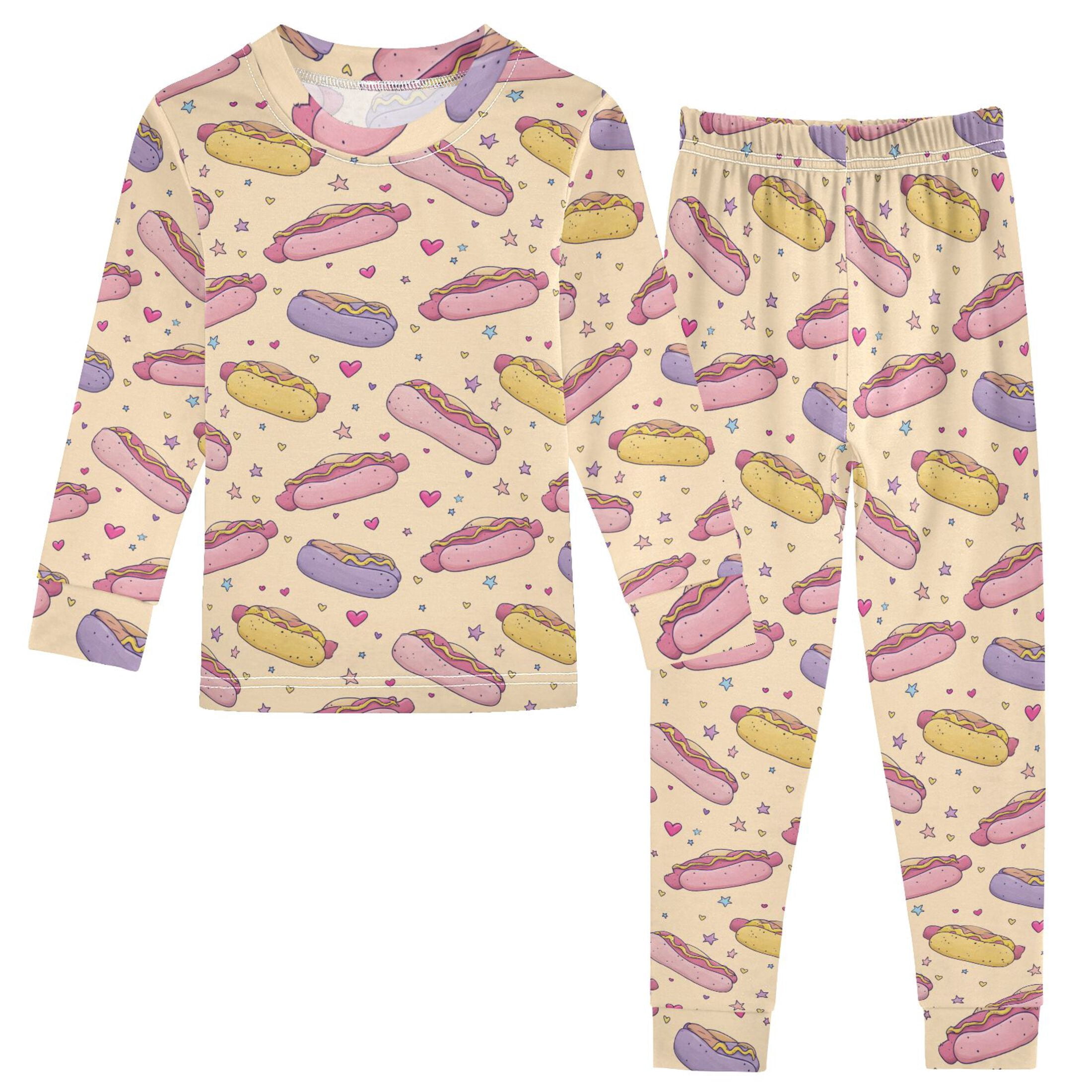 Cartoon Hot Dogs Pattern Cotton Pajamas 2 Piece Set Sleepwear Soft and ...