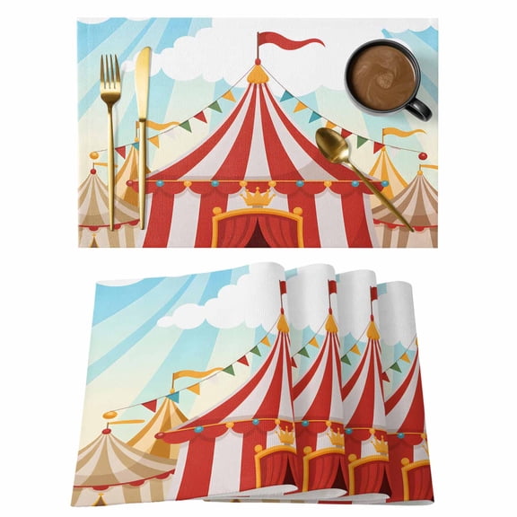 Cartoon House Placemats Set of 12, Funny Playground Blue Sky White Cloudy Placemats for Dining Table, Place Mats for Kitchen Tabletop, Waterproof Wipeable Dining Table Mats Set