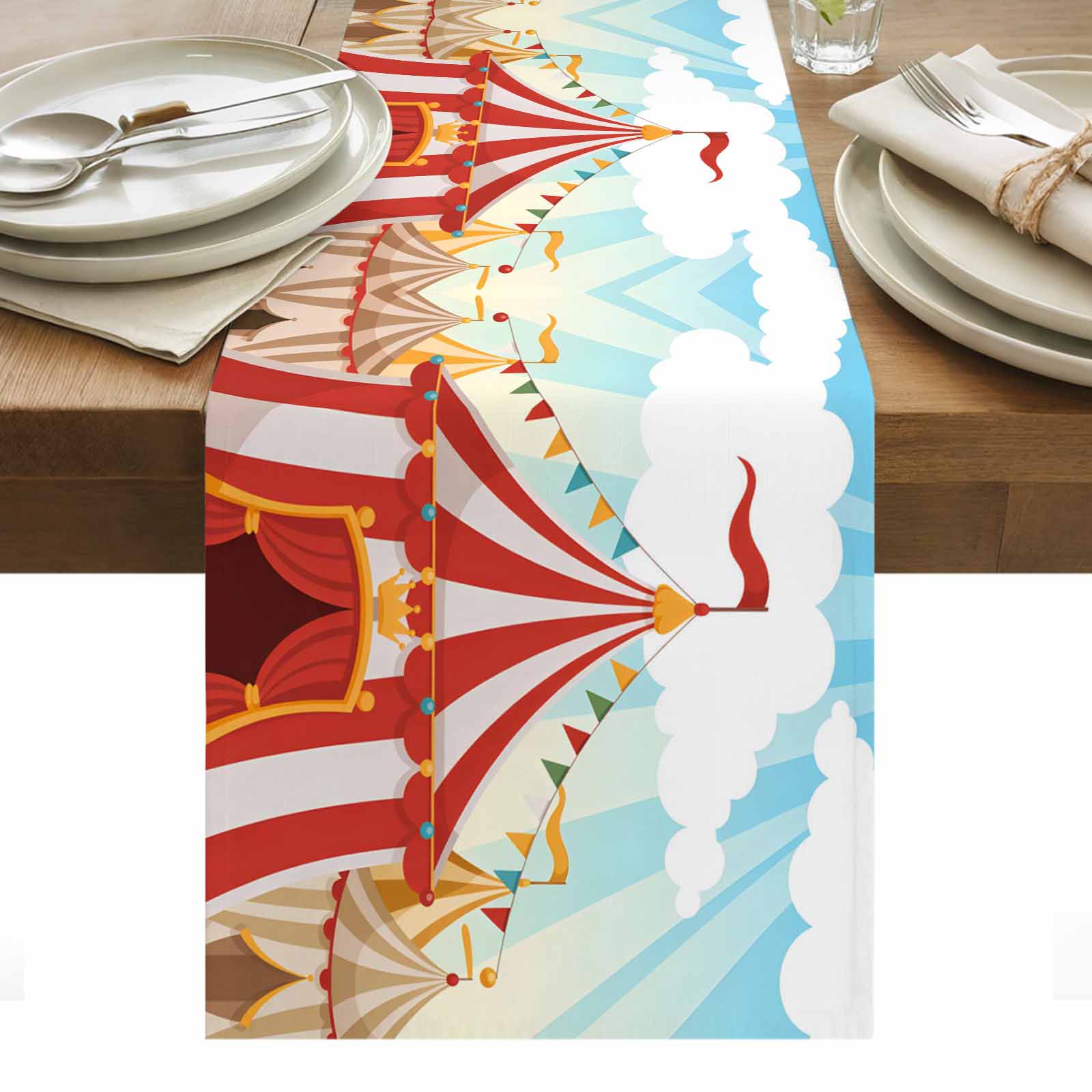 Cartoon House Table Runner - 48 Inch Long, Kitchen Dining Table Runner ...