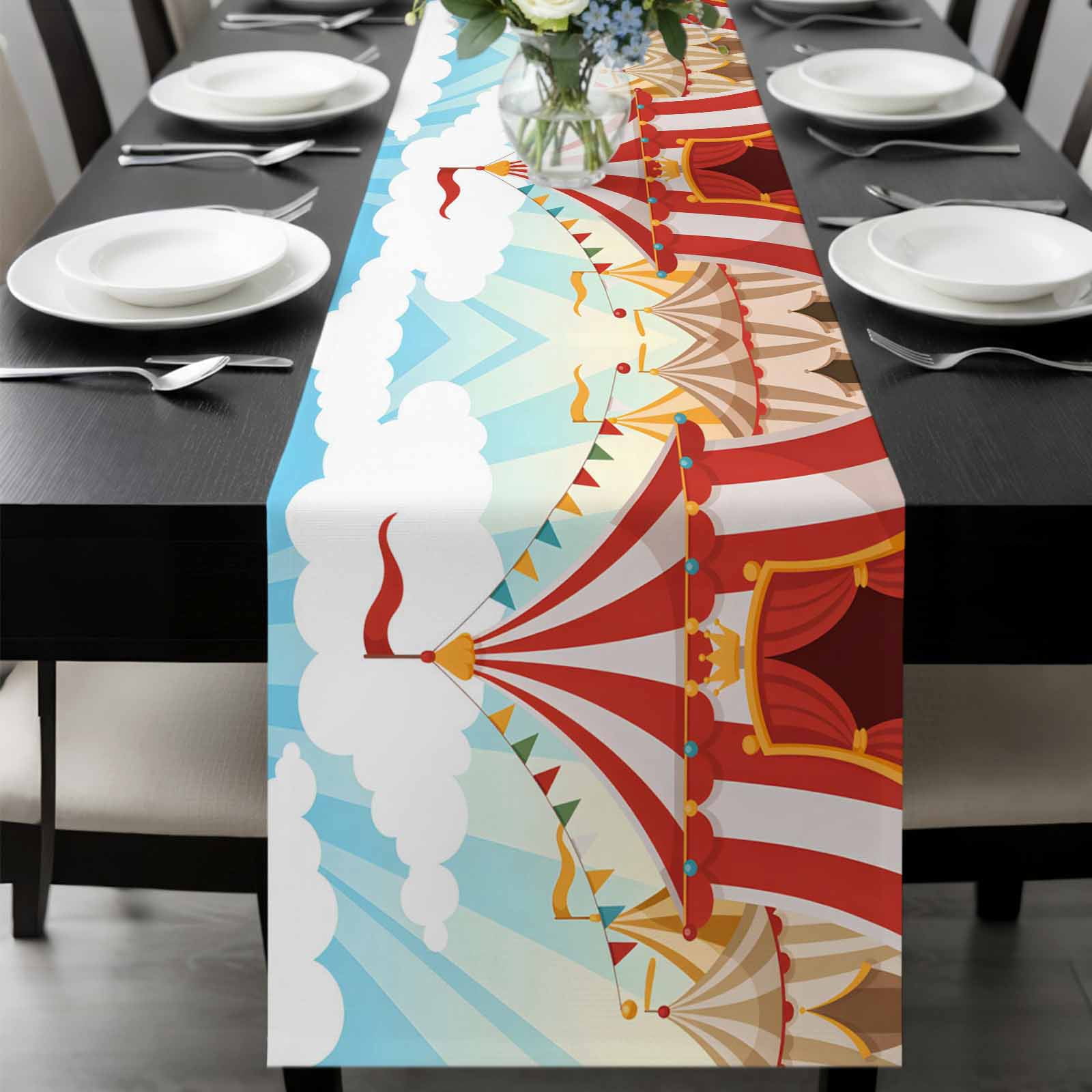 Cartoon House Table Runner 72 Inches Long, Funny Playground Blue Sky ...