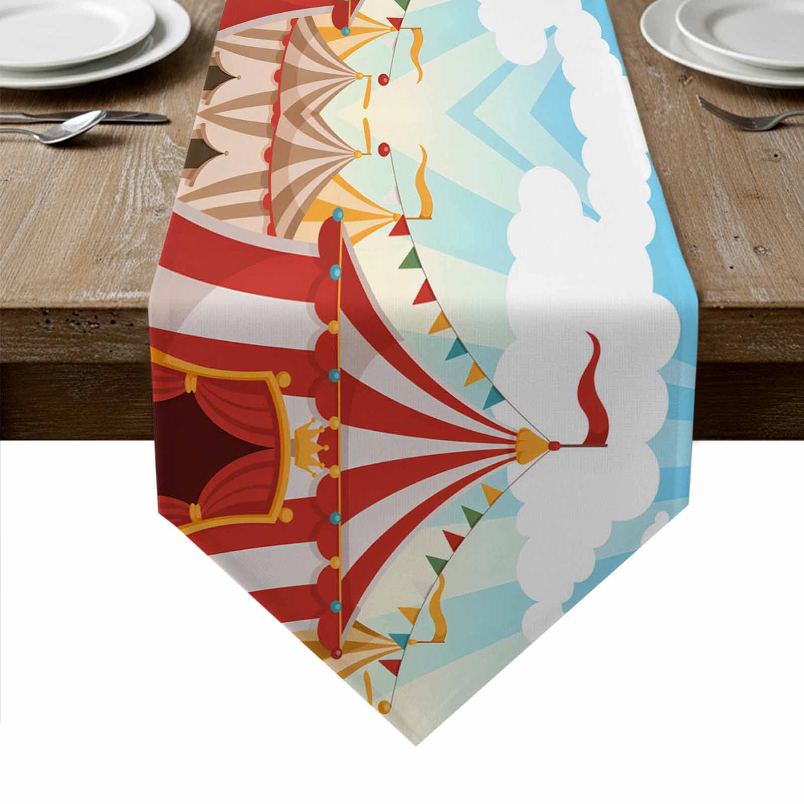 Cartoon House Table Runner Linen Burlap Table Runner 120 Inches Long ...