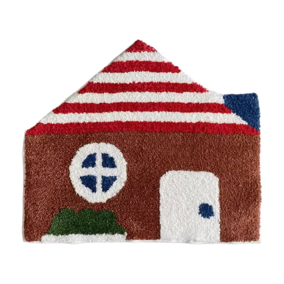 Cartoon House Velvet Floor Mat – Irregular Tufted Non-Slip Carpet for Bedroom or Nursery, Stain-Resistant & Non-Absorbent Rug for Kids & Home