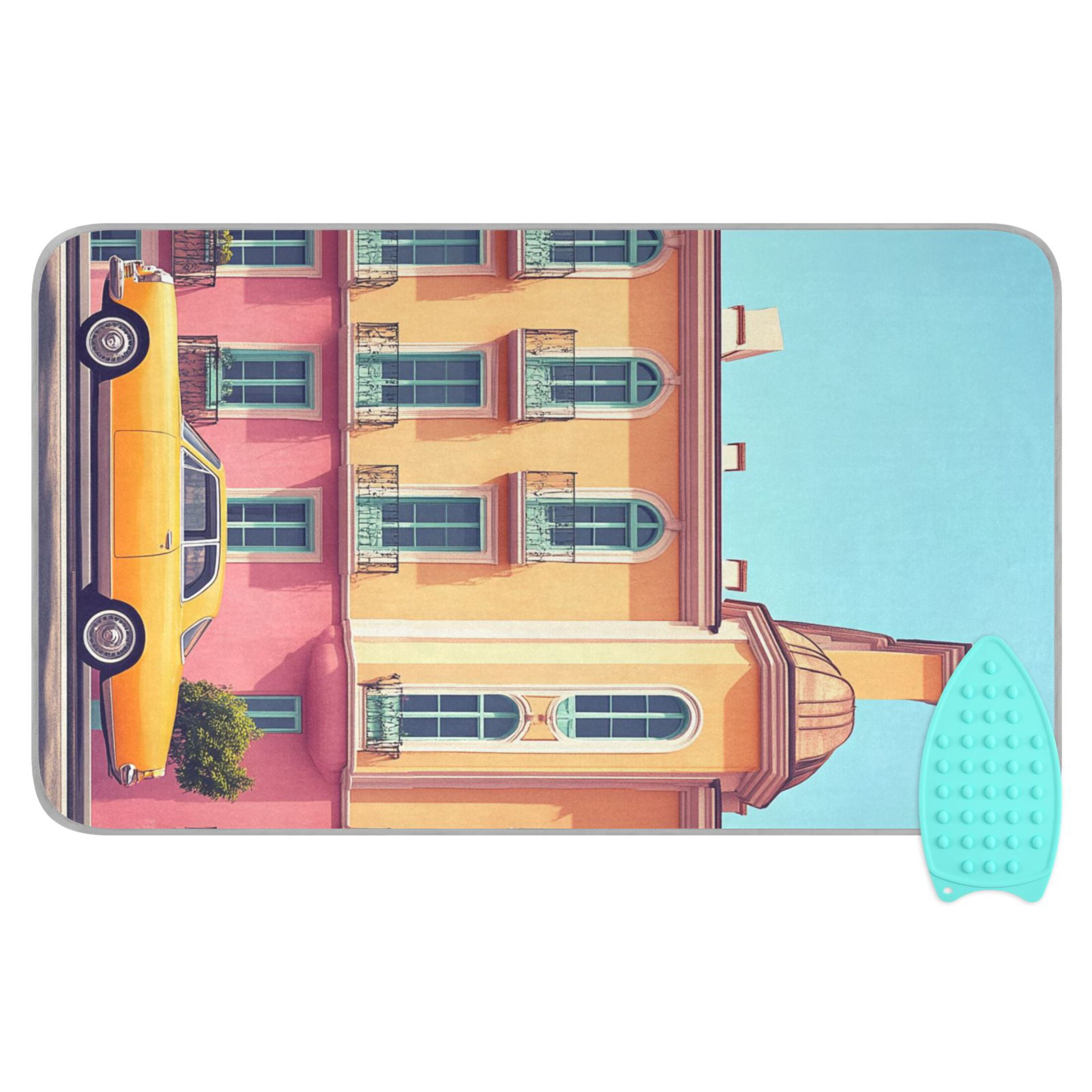 Cartoon House and Car Ironing Mat Blanket for Table Top Travel Portable Ironing Board Pad 47.2x27.6 Inch