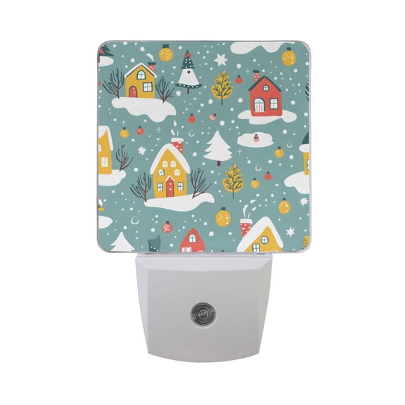 Cartoon Houses Trees with Snow Winter LED Night Light with Smart Sensor Plug Into Wall Dusk to Dawn 2 packs