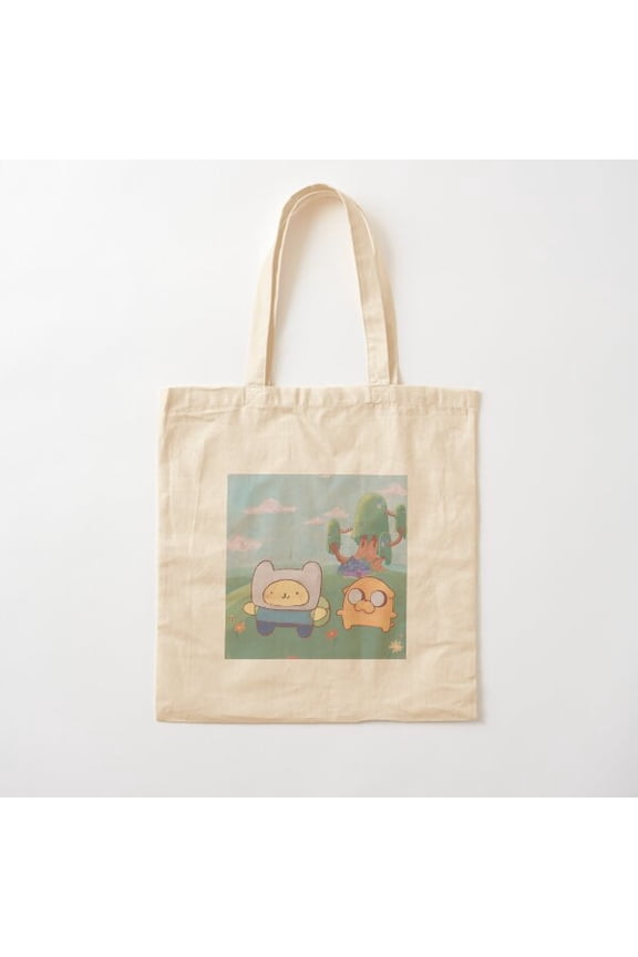 Cartoon Human Boy And Orange Stretchy Dog Cotton Tote Bag Canvas Tote Bag, Family Gift For Mother, Her