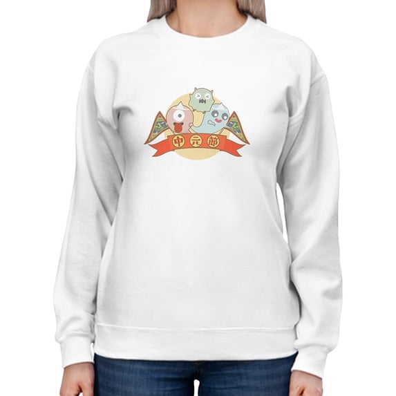 Cartoon Hungry Ghost Festival Sweatshirt Women -Image by Shutterstock, Female Medium