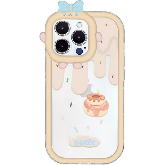 Cartoon Ice Cream Cake Phone Case with Bow Knot Cutie Camera Frame Lens Protection, Shockproof Soft Case for iPhone 13 Pro