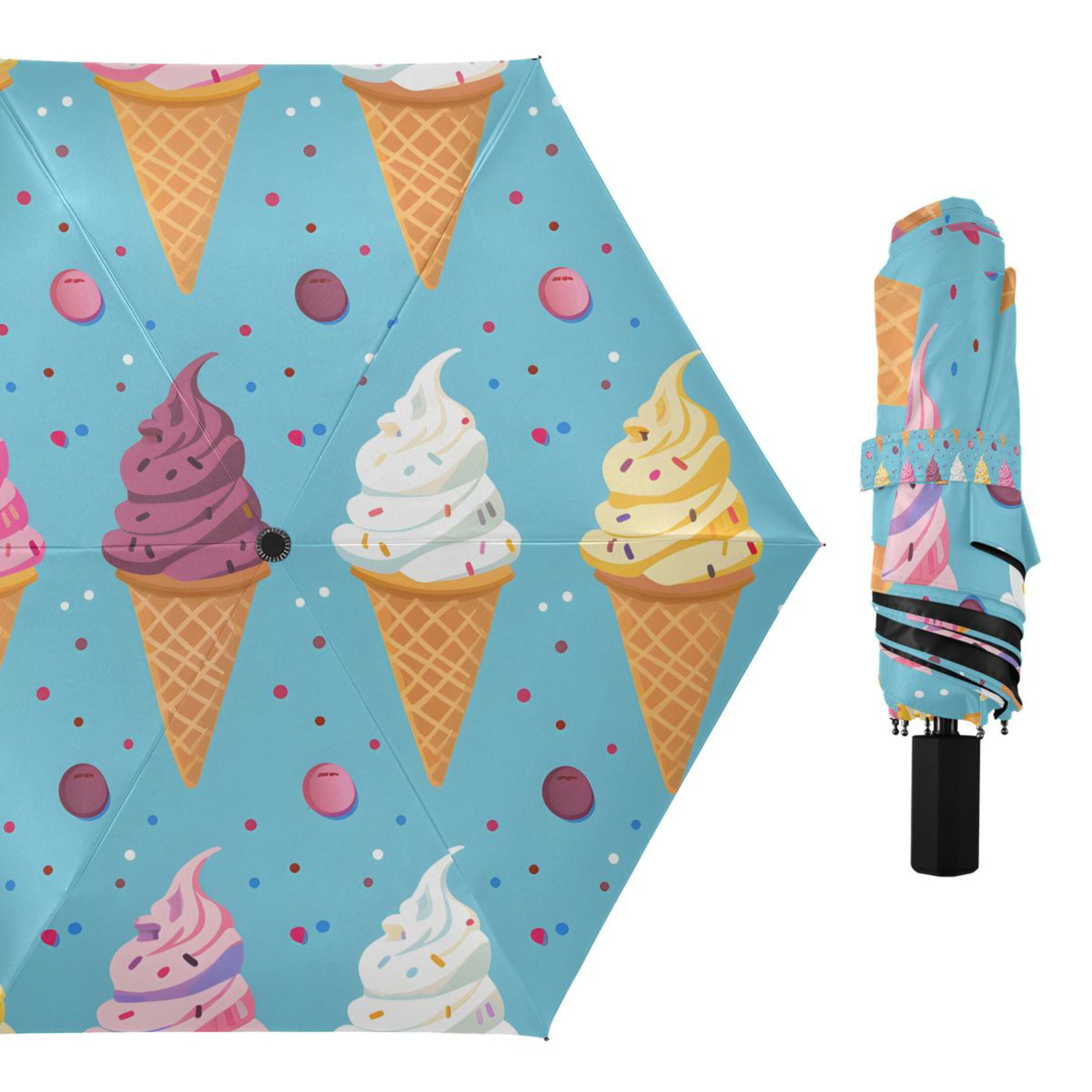 Cartoon Ice Cream Compact Sun Umbrella Windproof Travel Umbrellas for Rain Strong Portable UV Protection