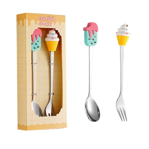 Cartoon Ice Cream Cupcake Spoon And Fork Set - Stainless Steel Flatware With Fun Food-Shaped Handles For Kids, Home Kitchen, Party, Picnic