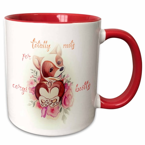 3drose, Cartoon Image of a Corgi Dog Lying Down., 11oz Two-tone Red Mug