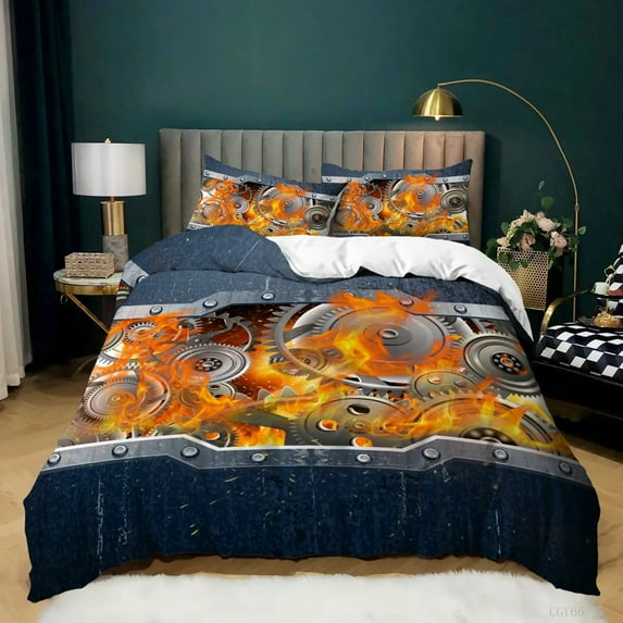 Cartoon Industrial Gear Bedding Set Steampunk Style Duvet Cover King//Full/Twin Size for Boys Men Mechanical Quilt Cover
