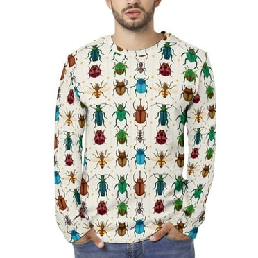 Cartoon Insects Long Sleeve T Shirts for Men, Crew Neck Mens Long Sleeve Tee Shirts Graphic Tees
