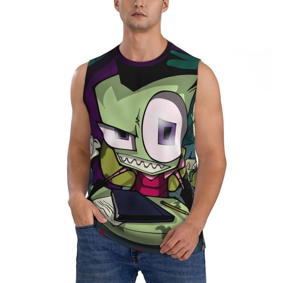 Cartoon Invader Zim Men's Tank Top Lightweight Summer Sleeveless Tee Shirt Muscle Tank Tops Workout T-Shirts Casual Athletic Undershirts