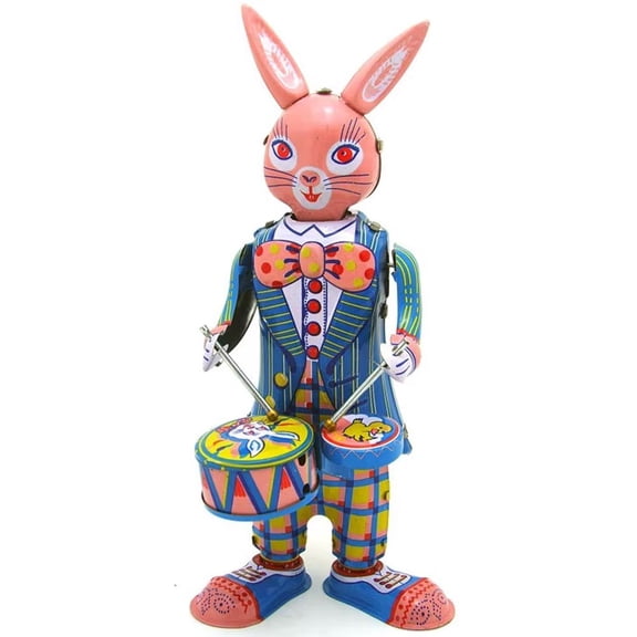 Cartoon Iron Rabbit Drumming Robot Clockwork Rabbit Drumming Toys 80s Nostalgic Toys Fun Rabbit Wind up Robot Collect Handicrafts