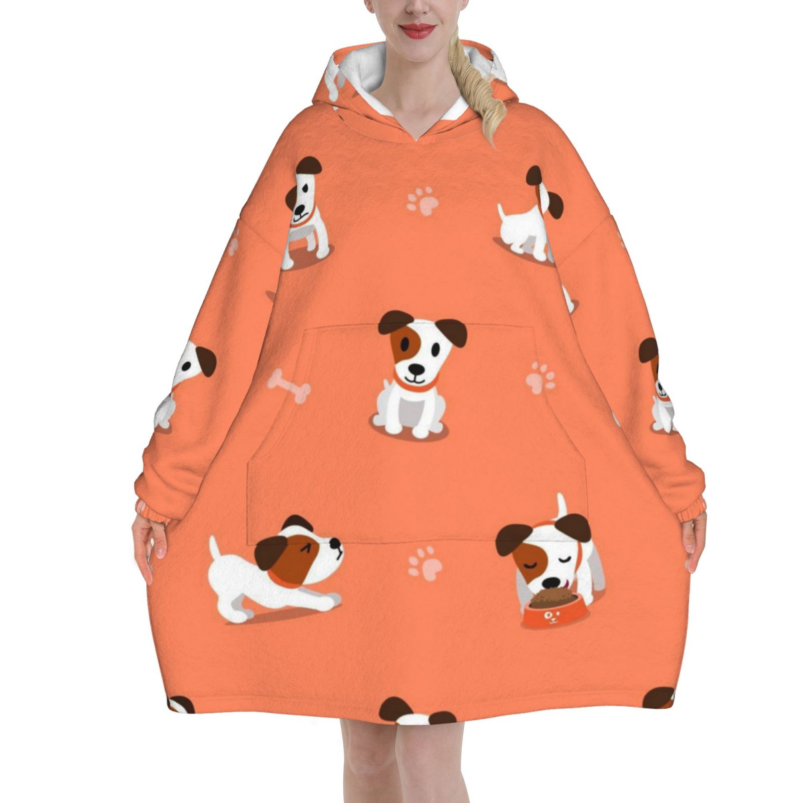 Cartoon Jack Russell Terrier Oversized Blanket Hoodie Wearable Blanket