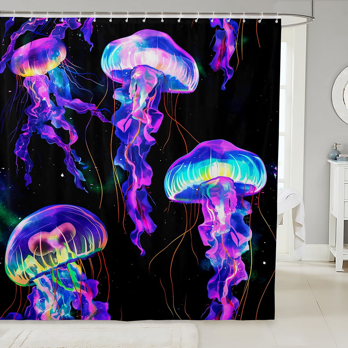 Cartoon Jellyfish Shower Curtain Sea Animal Waterproof Bathroom Curtain