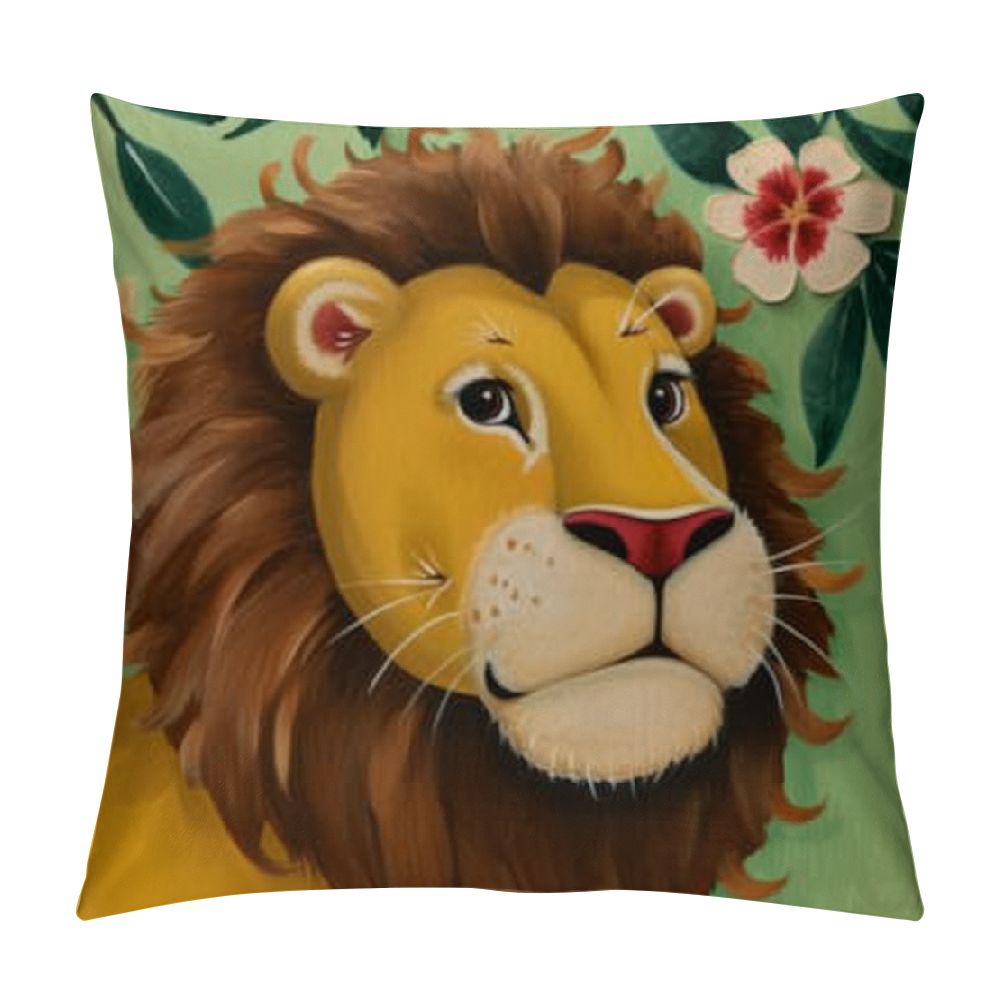 Cartoon Jungle Animal Throw Pillow Cover Monkey Giraffe Zebra Lion