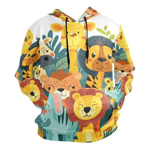 Cartoon Jungle Animals Men’s Hoodies Sweatshirt Fleece Jackets Long Sleeve Sweatshirts