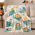 thumbnail image 1 of Jungle Animals Behind Tropical Leaves in Soft Colors, Playful Pastel for Animal Illustration Enthusiasts, Just Because Gift, Flannel Blanket with Home Decor for Bedroom and Living Room, 1 of 9