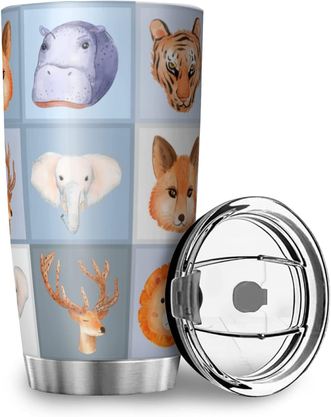Cartoon Jungle Safari Animals 20oz Tumbler with Lid Hippo Tiger ...