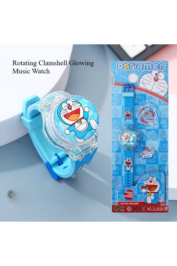 Cartoon  KRM KT CNM Big-ear Dog Rotating flip cover glowing music watch Lid can be rotated for stress relief cartoon pattern electronic watch