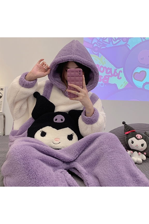 Cartoon KRM My MLD One-piece Coral Fleece Pajamas for Women Thickened Flannel Warm Soft Home Wear for Autumn and Winter