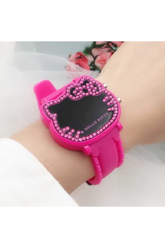 Cartoon KT Cat Fashion Diamond-Studded LED Nightlight Watch Digital Electronic Watch