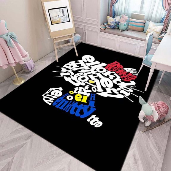 Cartoon KT Cat Print Black Home Rug Living Room Sofa Carpet Bedroom Bedside Rug Door Mat