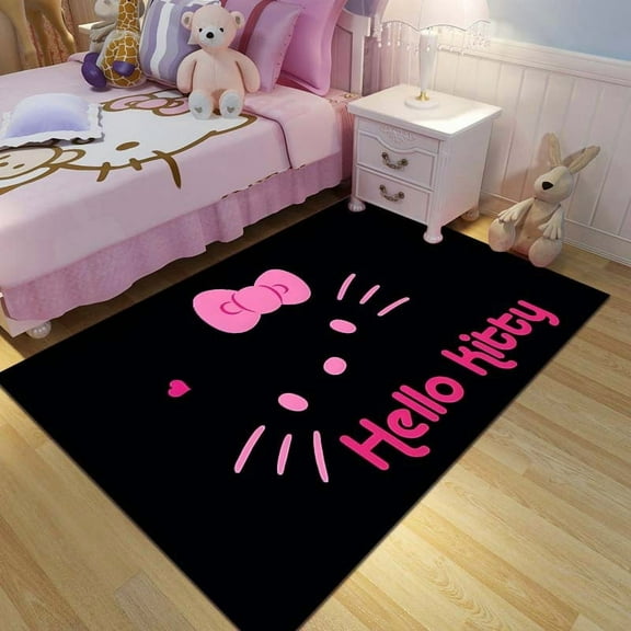 Cartoon KT Cat Print Black Home Rug Living Room Sofa Carpet Bedroom Bedside Rug Door Mat