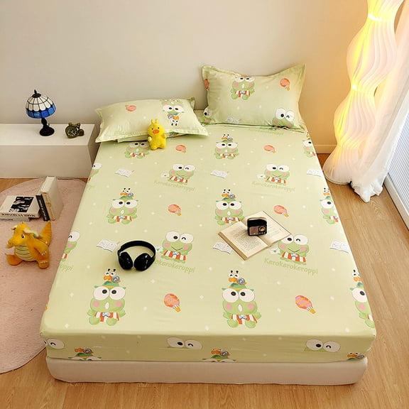 Cartoon KT KRM CNMR Big-ear Dog Fitted Bed Sheet 3-piece Set( Fitted Sheet+2*pillow Case) 2-piece Set  Single Piece Fitted Bed Sheet Bed Hat  Bed Spread Bed Cover