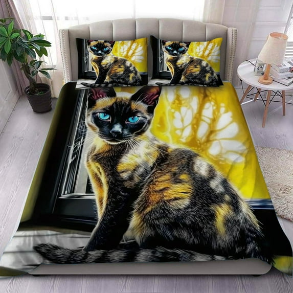 Cartoon Kawaii Cat Comforter Set Twin Size 3D Animals Flower Toddler Bedding Set Cat Lovers Animal Bubble Design Quilt Bed Set for Girls Kids Teens Cat Lovers Animal Decor Bedroom