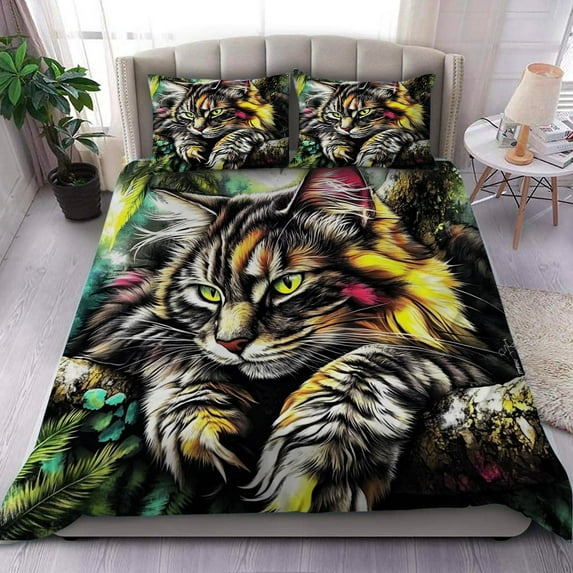 Cartoon Kawaii Cat Comforter Set Twin Size 3D Animals Flower Toddler Bedding Set Cat Lovers Animal Bubble Design Quilt Bed Set for Girls Kids Teens Cat Lovers Animal Decor Bedroom