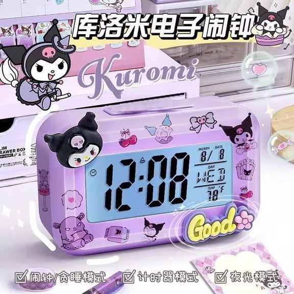 Cartoon Kawaii Kuromi Alarm Clock Dedicated Desktop Clock Luminous Electronic Clock Multifunctional Mute