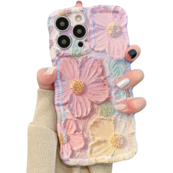 Cartoon Kawaii Painting Flower Phone Case Compatible for iPhone 15, Full Body Protective Cover Cute Kawaii Design Shockproof Phone Case for Women Girls Gift (Flower 1,iPhone 15 Pro Max)