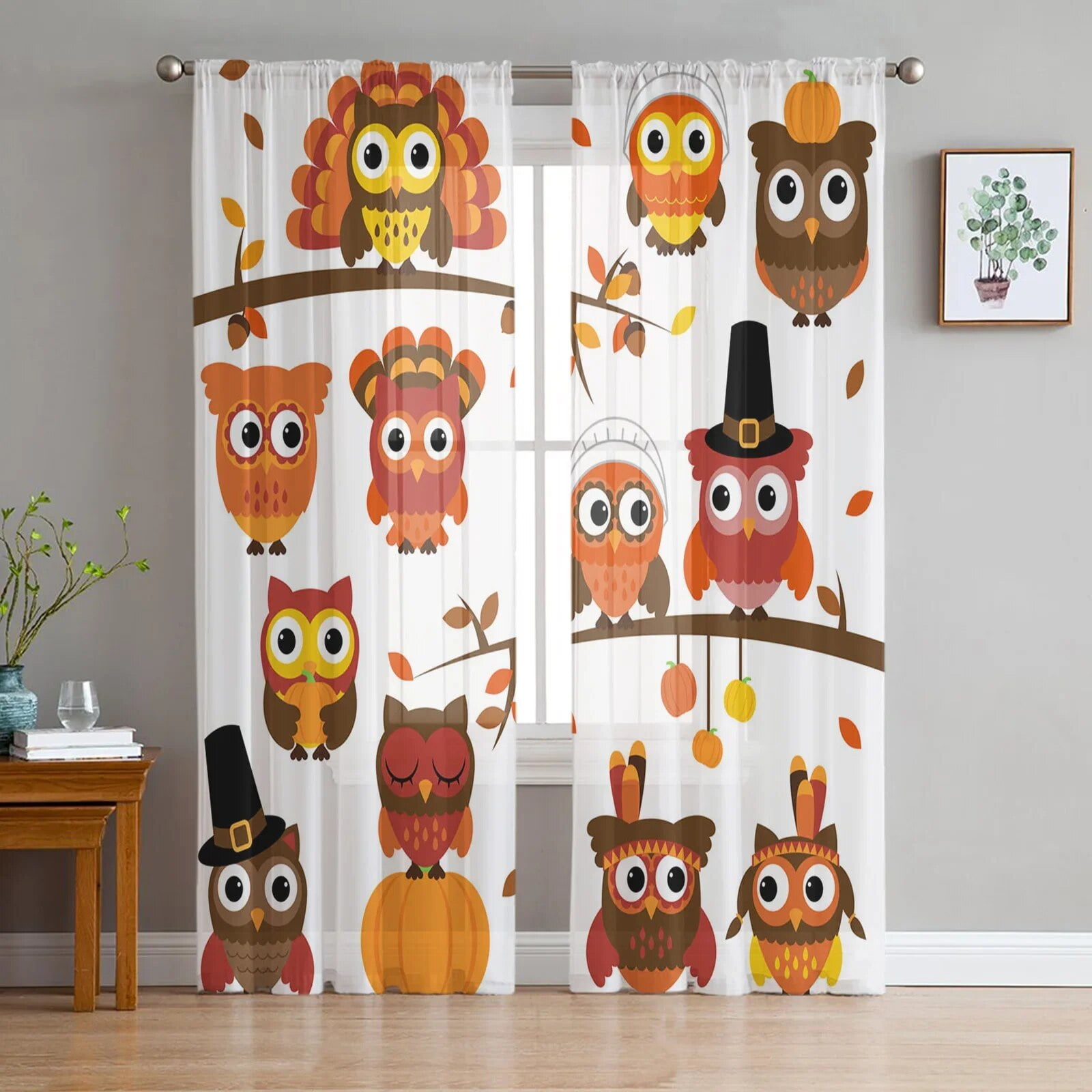Cartoon Kid Cute Owl Tulle Sheer Curtains for Living Room Decoration ...