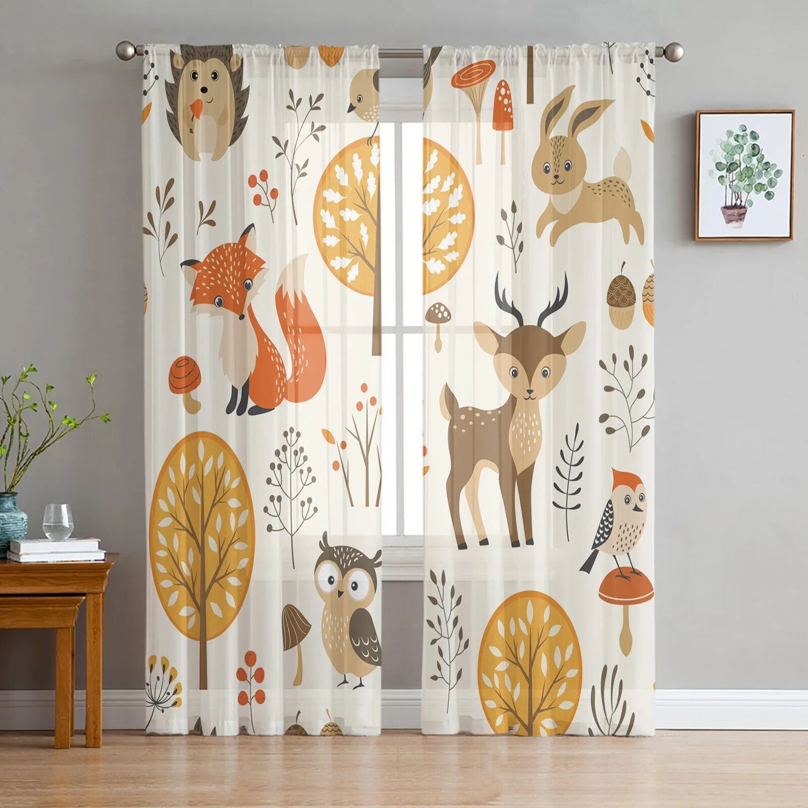 Cartoon Kid Cute Owl Tulle Sheer Curtains for Living Room Decoration ...